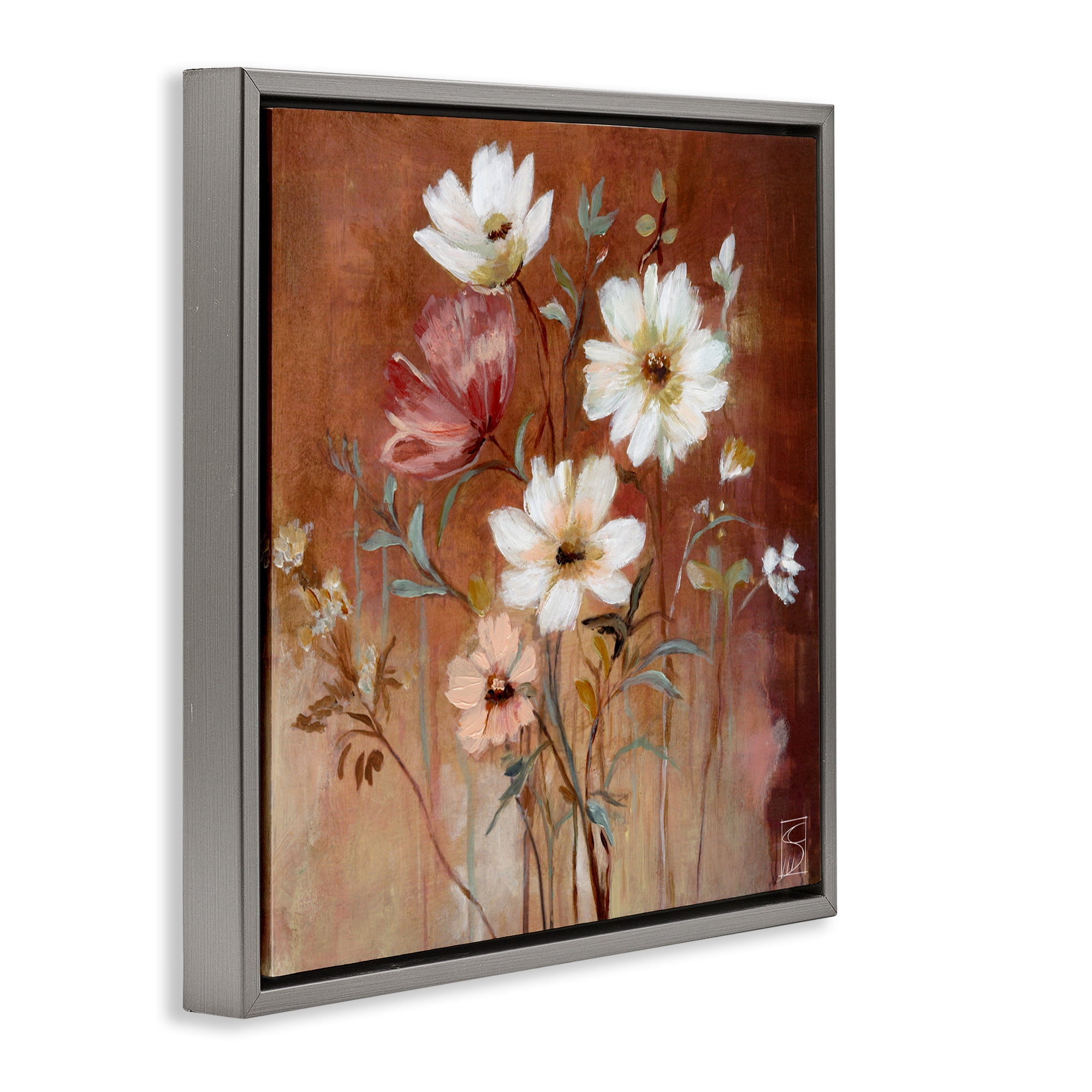 Mocha Flowers Collection Gray Framed Floater Canvas Wall Art, design by Sara Culpepper