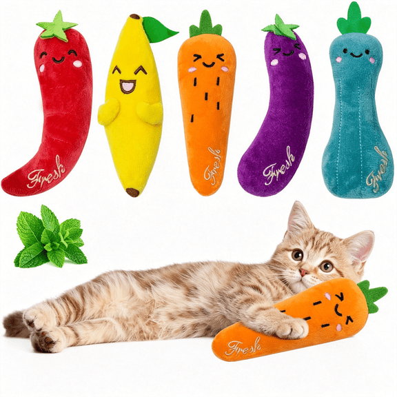 BESTSKY Catnip Toys for Indoor Cats,5Pcs Cat Toys for Cats,Fluffy Catnip Toys for Chewing Playing,Interactive Kitten Toys,Catnip Filled Kitty Chew Teething Toys,Cat Chew Toys,Vegetable,5 Pcs