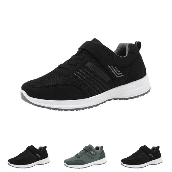 Wide Walking Shoes for Men, Lightweight Non-Slip Breathable Casual Shoes for Swollen Feet for Standing All Day Black 42