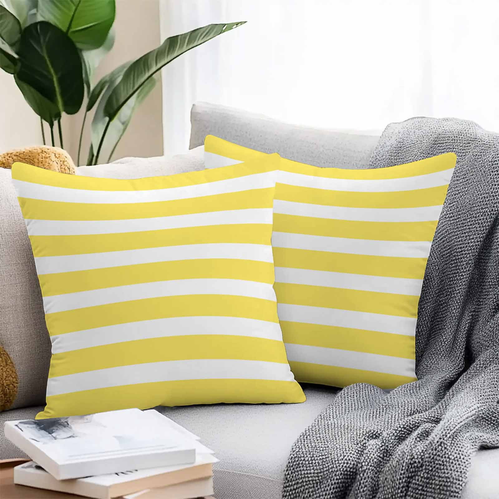 White Yellow Striped Outdoor Pillow Covers Set of 2 Simple Stripes Background Waterproof Throw Pillow Case Decorative Square Cushion Cover for Patio Couch Garden Balcony, 18"x18"