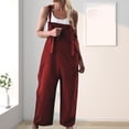 thumbnail image 2 of Lisingtool Jumpsuits for Women Women's Sleeveless Overalls Jumpsuit Casual Solid Summer Wide Leg Bib Pants Bottons Jumpsuit Romper with Button Pockets Solid Color Button Womens Overalls Red, 2 of 7