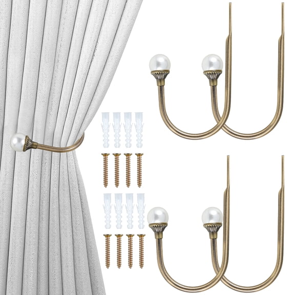Toorise 4Pcs Curtain Holdbacks Metal Curtain Drapery Holdback U Shaped Curtain Hooks Holder 15.5 x 10cm Window Drapery Holdbacks Wall Mounted Drapery Tiebacks with 8 Screws