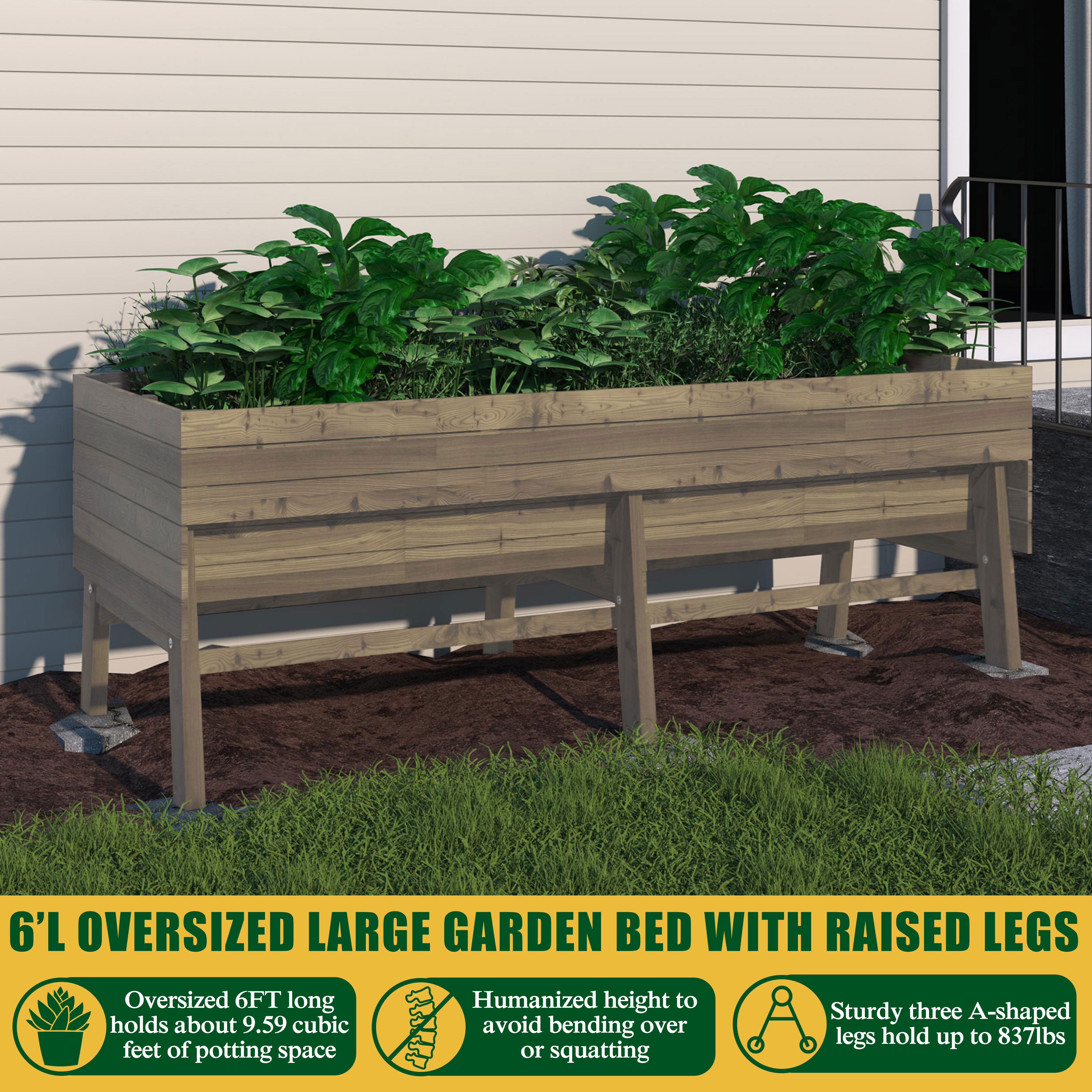 VEIKOUS 71" Raised Garden Bed, Outdoor Elevated Cedar Wood Planter Box w/ 6 Sturdy Legs for Vegetables, Flowers, Herbs, Brown