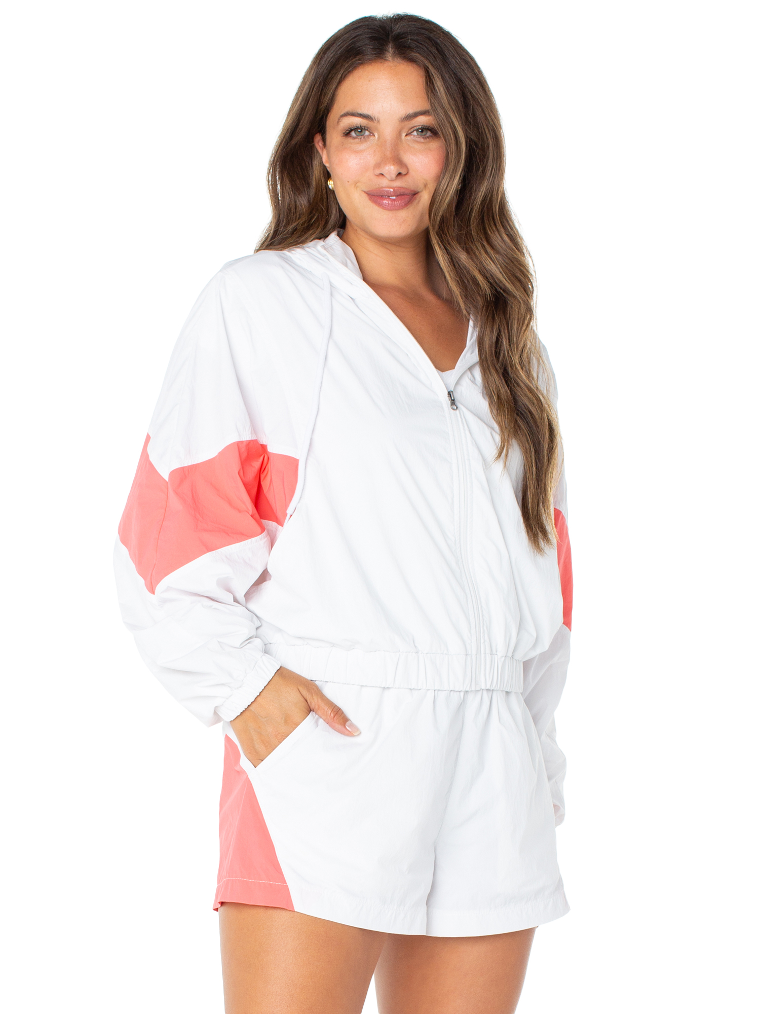 Celebrity Pink Women's Zip Front Hooded Windbreaker Jacket, Sizes XS-XXXL