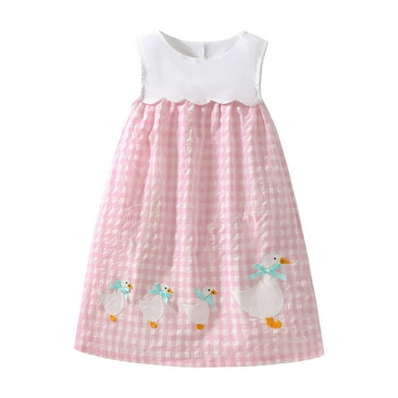 Toddler Girls Dresses A Line Sleeveless Splicing Cartoon Printing Plaid Dress Kids Girl Summer Everyday Wear Stylish Dresses,2 -3 Years