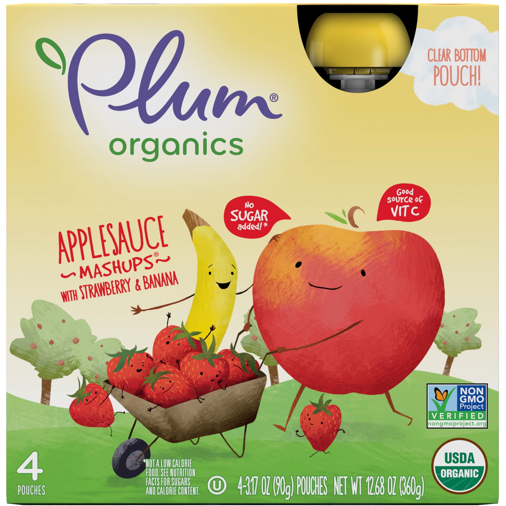 Plum Organics Applesauce Pouches, Strawberry Banana - 3.17 oz, 4 Pack