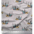 thumbnail image 1 of Soimoi Grey Velvet Fabric Tree & Forklift Truck Transport Printed Fabric 1 Yard 58 Inch Wide, 1 of 1