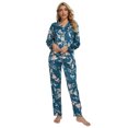 thumbnail image 1 of MintLimit Pajamas Set for Women Long Sleeve Leaf Print Sleepwear Double Button Down Soft Silk 2 Pcs Pjs Sets Nightwear Pants Loungewear Blue M, 1 of 3
