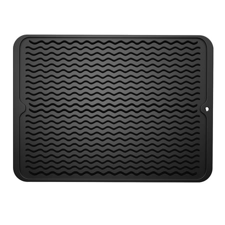 

BLUE BURPS Silicone Dish Drying Mat for Kitchen Counter or Kitchen Dishes or Kitchen Mat for Countertop Dish Drainer Mat for Easy to Clean Quick Dry - 12 *16 -Black C49