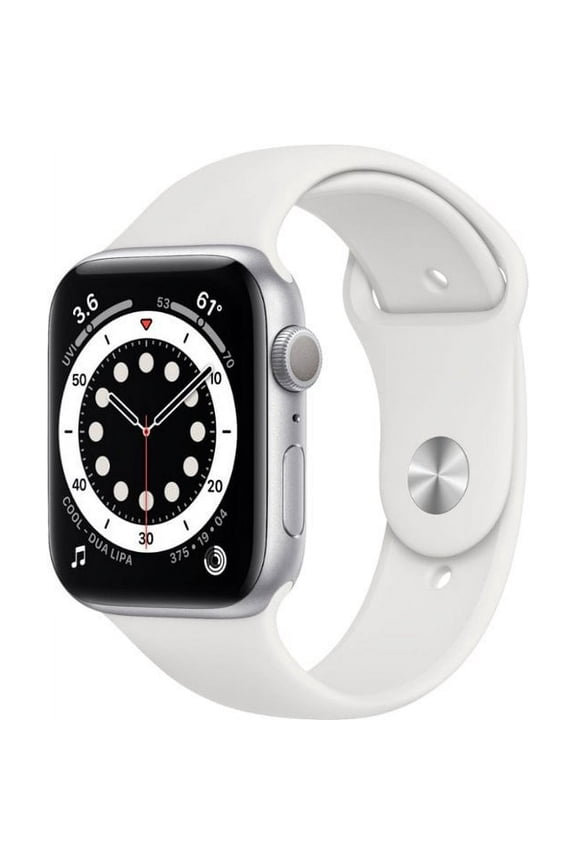 Pre-Owned Apple, M00D3LL/A-B, Watch Series 6, GPS, Aluminum Case with White Sport Band - Regular, Silver, 44mm,1,1
