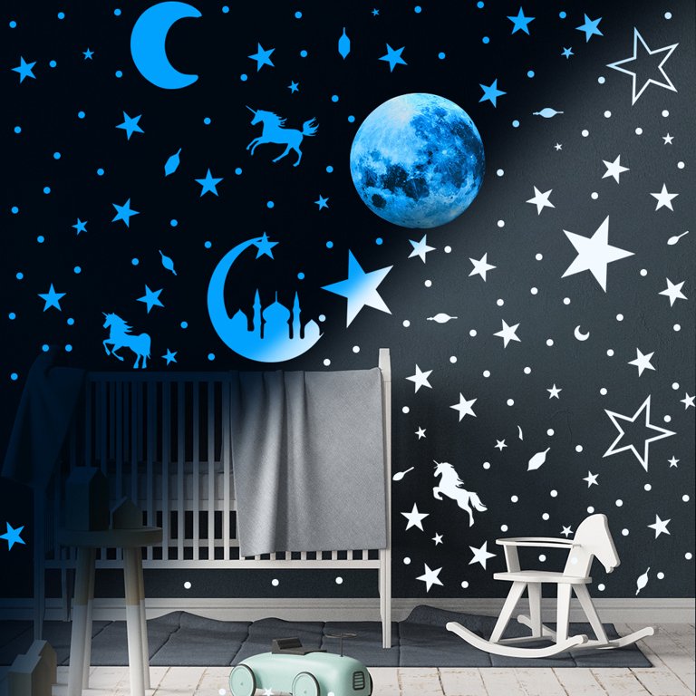 Colorful Moon Stars Luminous Wall Stickers Glow In The Dark