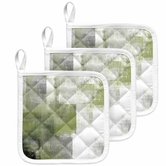 Sage Green Ombre Pot Holders for Kitchen Heatproof Potholder, 3 Pack Vintage Shabby Abstract Plaid Art Hot Pads Multipurpose Oven Pads Cloth Potholders Trivet for Cooking Baking