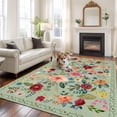 thumbnail image 3 of Sage Green Floral Area Rug 6x9 FT, Non Slip Living Room Throw Carpet, Spring Flowers Leaves Farmhouse Washable Soft Large Floor Carpet Non-Shedding Rug for Bedroom Dining Room Play Room, 3 of 9