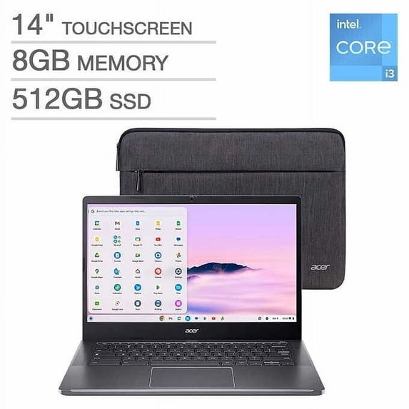 Pre-Owned Acer Chromebook Plus 14” Touchscreen Laptop –Intel Core i3-N305 - Protective Sleeve Included 8GB 512GB SSD