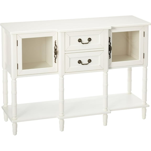 YYEAN Wood Buffet Sideboard Cabinet Console Table in Cream White: Elegant Storage Solution with Spacious Compartments for Dining and Living Room Decor