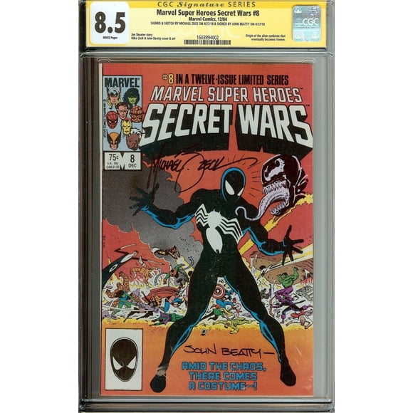 Secret Wars #8 CGC 8.5 Signé Mike Zeck John Beatty 1re Déguisement Noir. Venom
