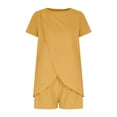 thumbnail image 6 of Guieoi Summer Two-Piece Outfit Solid-Color Short-Sleeve Top and Pants Casual Matching Set Yellow XL, 6 of 6