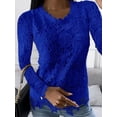 thumbnail image 5 of Blusa de manga larga con cuello redondo para mujer, camisa Sexy de retales de encaje blanco, Top de malla, camisas elegantes ahuecadas, rosa, primavera 2024, 5 of 5