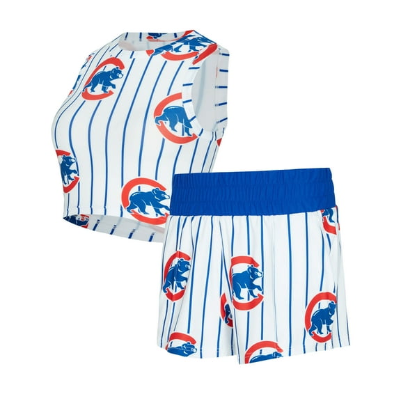 Women's-Concepts Sport  White Chicago Cubs Pinstripe Record Tank & Short Set