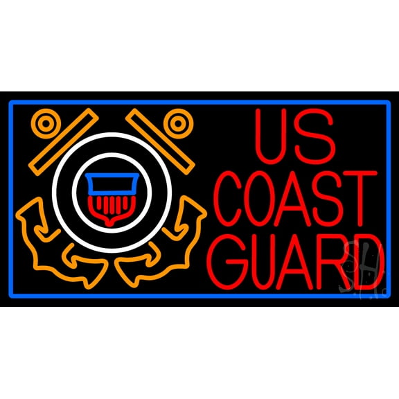 Us Coast Guard Logo LED Neon Sign 13 x 24 - inches, Black Square Cut Acrylic Backing, with Dimmer - Bright and Premium built indoor LED Neon Sign for Defence Force.