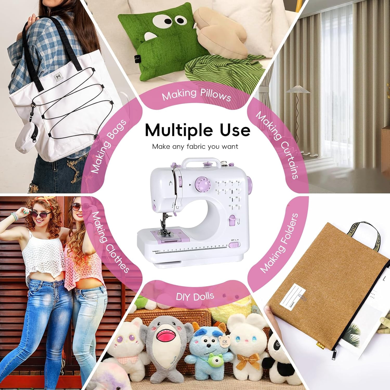 Sewing Machine for Beginners, Portable Mini Sewing Machine with 13 Replaceable Presser Feets, Built-in 12 Stitches, Extension Table, 39 Colors Thread, Reverse Sewing, 2 Speed Foot Pedal, Sewing Kit