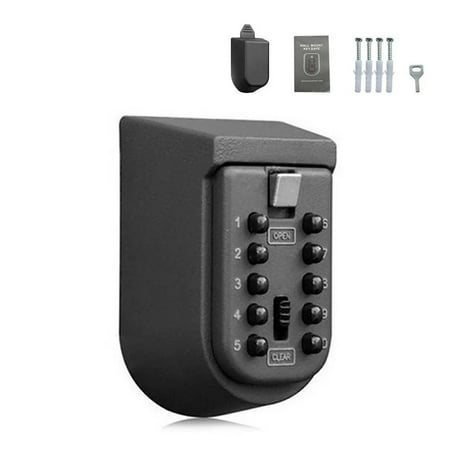 Wall Mounted Outdoor Key Storage Lock Box 10 Digit Push-Button Combination Password Key Safe Box Resettable Code Key Holder Strong Secure