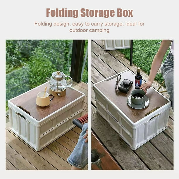 Folding Storage Box with Wooden Cover, Camping Box, Storage Box