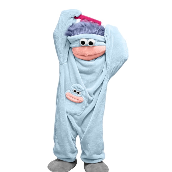 Dwelliawo Big Mouth Onesie Adults,Funny Onesie Pajamas,Cozy Ultra-Soft Plush One-Piece Loungewear Blue 100