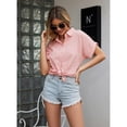 thumbnail image 3 of Camisa con cuello vuelto informal de color puro elegante con dobladillo suelto de algodón manga corta transpirable para citas para mujeres ANGGREK Otros, 3 of 5