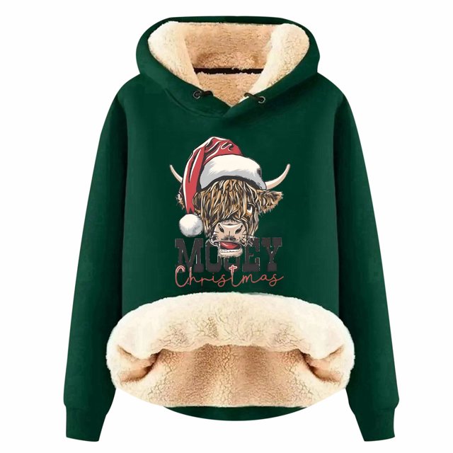 WILLBEST Sudaderas de Mujer con Capucha Navideña y Estampado de Vaca XX-Grande