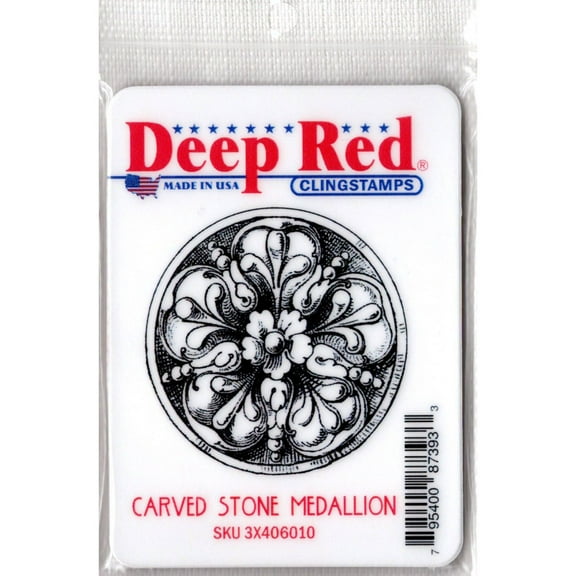 Deep Red Stamps Carved Stone Medallion Rubber Cling Stamp