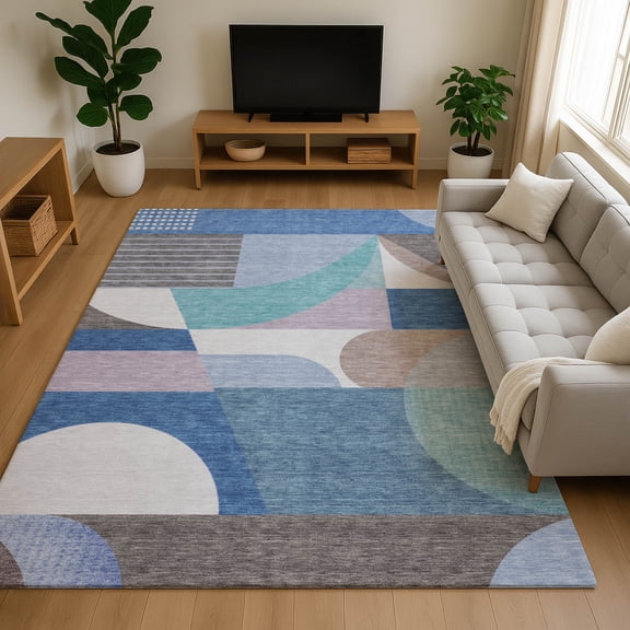 Addison Rugs Mayfield Premium Machine Washable Transitional Mid Century Sky Rectangle Rug, 10' X 14' Machine Washable Transitional Mid Century Sky Oversized Sherpa Throw Blanket