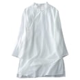 thumbnail image 1 of YFELWZ Womens Plus Size Double Layered Literary Retro Placket Pan Button Linen Three Quarter Sleeve Solid Color Midi Top White XL, 1 of 6