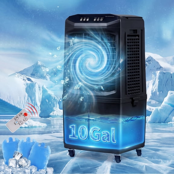 Advwin 3-in-1 Evaporative Cooler,3000 CFM with 10 Gallon Water Tank Swamp Cooler,12H Timer, Foldable Design and Remote Control,3 Wind Speeds for Outdoor Indoor Use