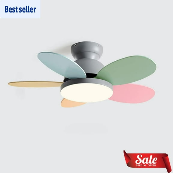 36" LED Ceiling Fan with Remote – Modern Flush Mount Light Fixture for Kids’ Bedrooms & Playrooms. Extendable, Assembly Required.