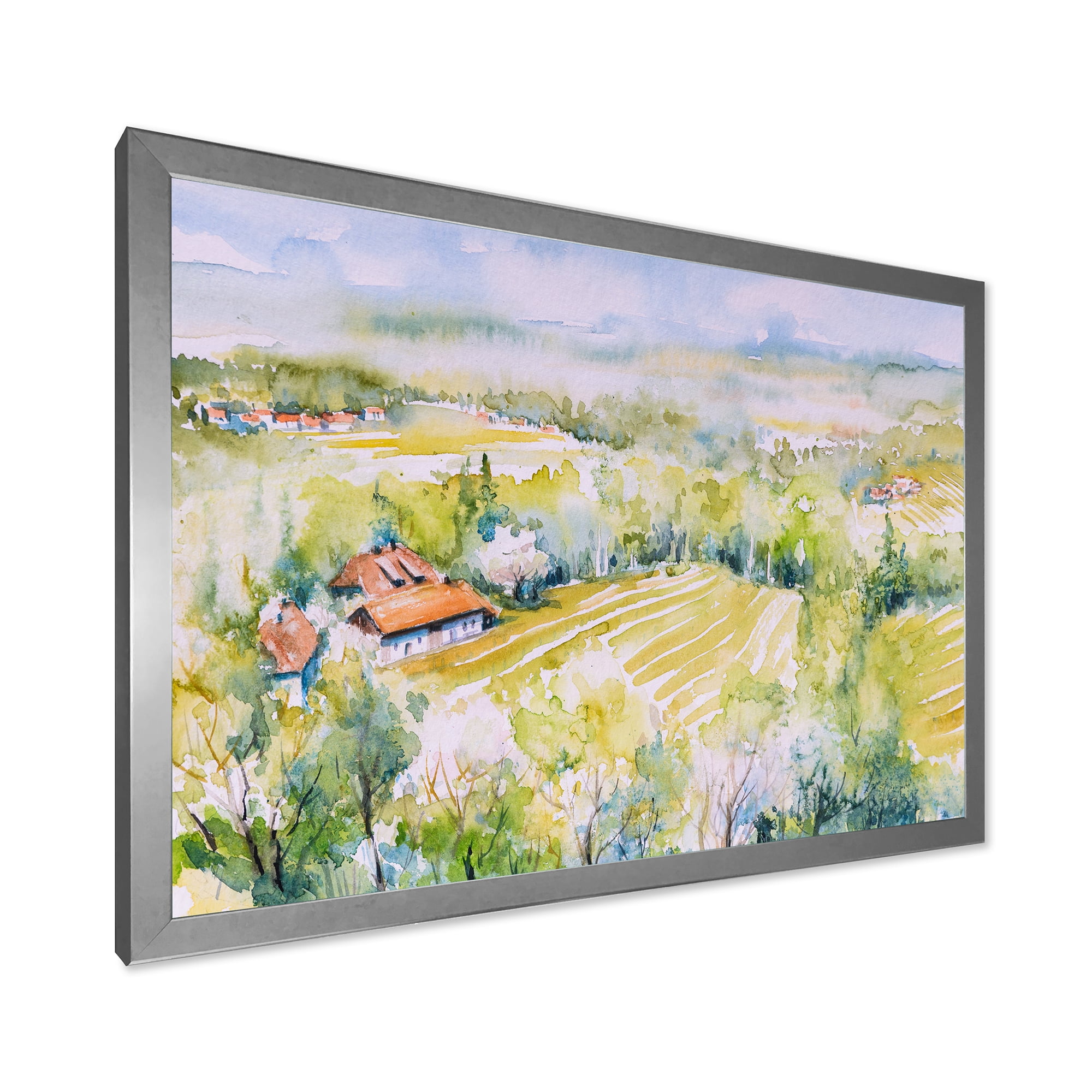 Designart 'Abstract Blossoming Green Fields In Countryside ' Country Framed Art Print