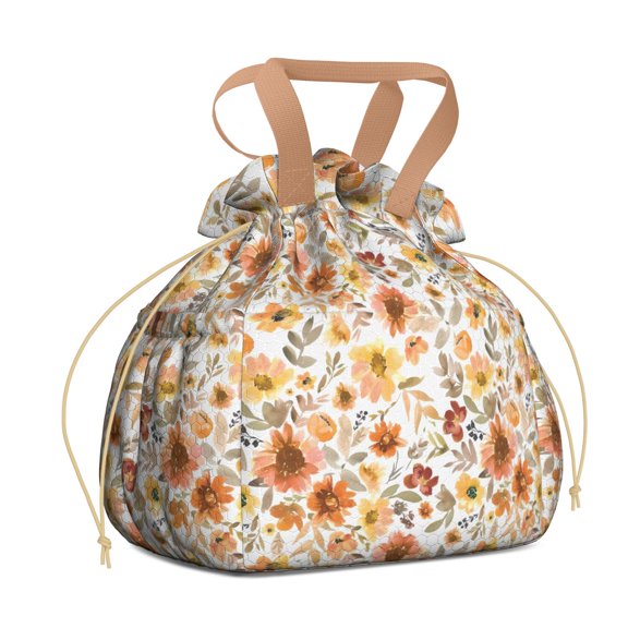 Pioneer Flower Floral Print Pattern Drawstring Lunch Bag Women - Drawstring Lunch Bag Insulated for Work Office - Stain-Resistant Large Lunchbags for Women with Multi-Pockets