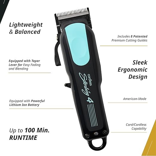 Wahl Professional, Cordless Hair Clipper, Sterling 4, Black/Aqua