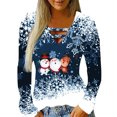 thumbnail image 1 of Camisas Navideñas Para Mujer Tops de Manga Larga Con Cuello en V Blusa Regular Estampada Odeerbi ODB198931, 1 of 6