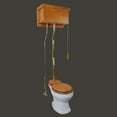 thumbnail image 3 of Renovators Supply High Tank Pull Chain Toilet w/Light Oak Wooden Flat High Tank 59" to 74" Adjustable Height Brass Z Pipe and Round Toilet Bowl, 3 of 7