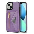 thumbnail image 4 of Nalacover for iPhone 14 Plus Zipper Wallet Case,Luxury Premium PU Leather Back Soft TPU Magnetic Buckle Flip Card Pocket Shockproof Slim Cover with Adjustable Crossbody Shoulder Strap,Purple, 4 of 14