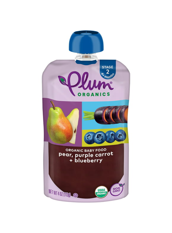 Plum Organics Stage 2 Organic Baby Food Pouch: Pear, Purple Carrot, Blueberry - 4 oz