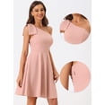 thumbnail image 2 of Disfraz de navidad Vestido de fiesta de cóctel oscilante de línea A con bolsillos y un hombro sin tirantes Allegra K Rosa S, 2 of 6