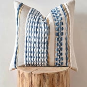 Fancy Homi 2 Pc Textured Chenille Throw Pillow Cover, 16x16 Inch, Boho Sky Blue Striped Decorative Cushion Case for Couch Living Room Bed
