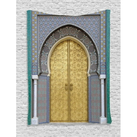 - Moroccan Decor Wall Hanging Tapestry, Antique Doors, Morocco Gold Doorknob Ornamental Carved Intricate Artistic, Bedroom Living Room Dorm Accessories, By Ambesonne