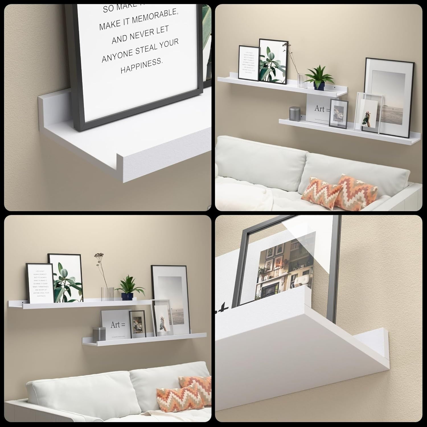 36 Inches Long Floating Shelves Wall Mounted, 2 Set Mod White Wall Shelf for Bedroom, Nursery Book Shelf with Lip, Picture Ledge Shelf for Wall D r Living Room Bathroom Kitchen - White