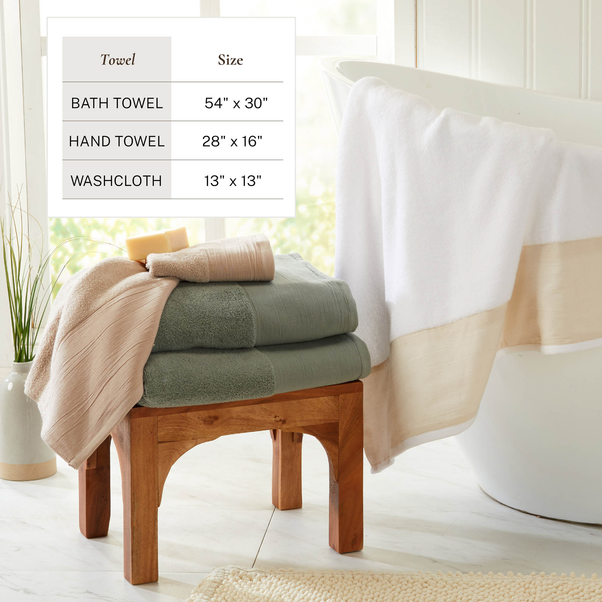 Ultra-Soft Cotton and Modern Linen-Like Border 6 Piece Towel Set, 2 Bath, 2 Hand, 2 Wash