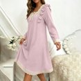 thumbnail image 7 of Aofany Women's Nightgown Solid Color Nightgown Sleep Dress Sleepwear Casual Plus Size Loose Long Sleeved Square Collar Home Nightgown, 7 of 7