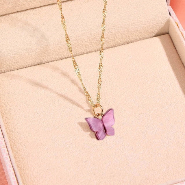 Chic Mariposa Colgante Collar Simple Aleación Gargantilla Cadena para Las , Regalos para Chicas para Mujer - roja