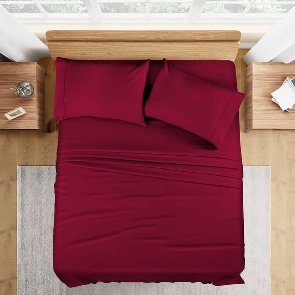 Twin Size Bed Sheets Set - 800 Thread Count Sheets, 100% Egyptian Cotton Hotel Luxury Bedding, Extra Soft for Kids, Dorm Rooms & Adults Fits Mattress Upto 30" Deep Burgundy Solid Sheet Set